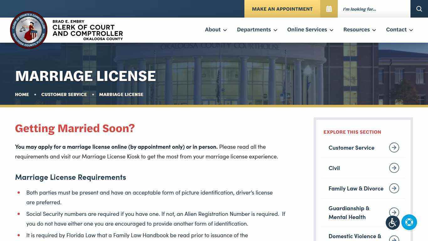 Marriage License | Okaloosa County Clerk of Court and Comptroller