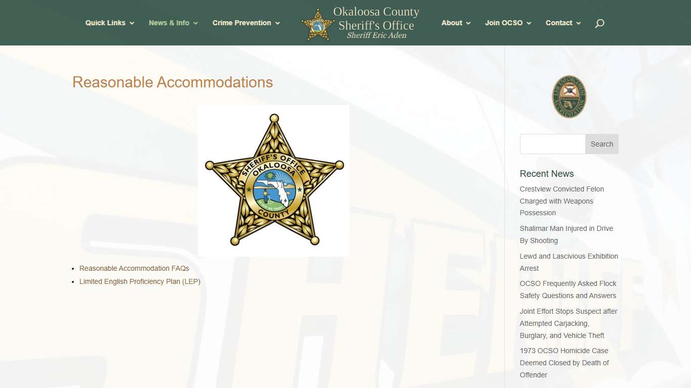 Reasonable Accommodations | Okaloosa County Sheriff's Office