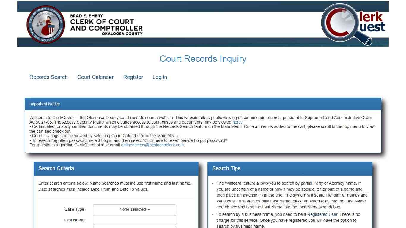Okaloosa County Clerk of Courts Records Search